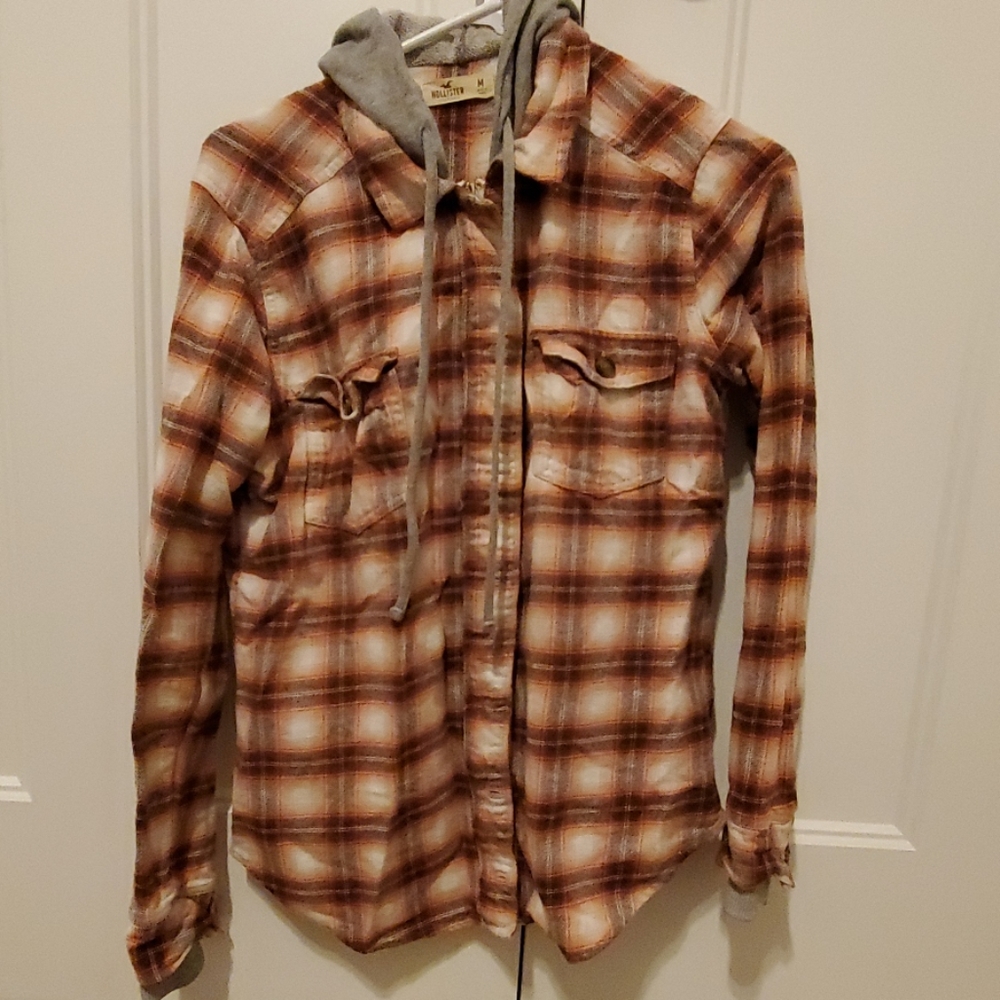 Zip-up plaid flannel with hood